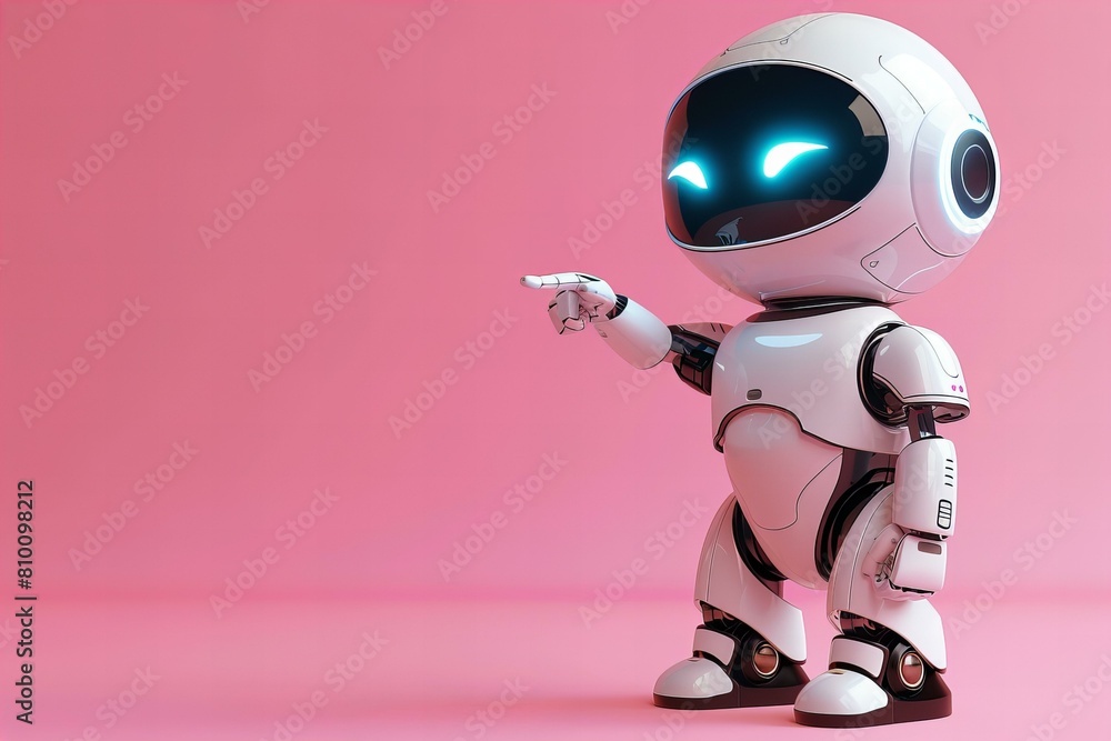 Cute digital robot pointing at copyspace background Cute digital robot pointing at copyspace background