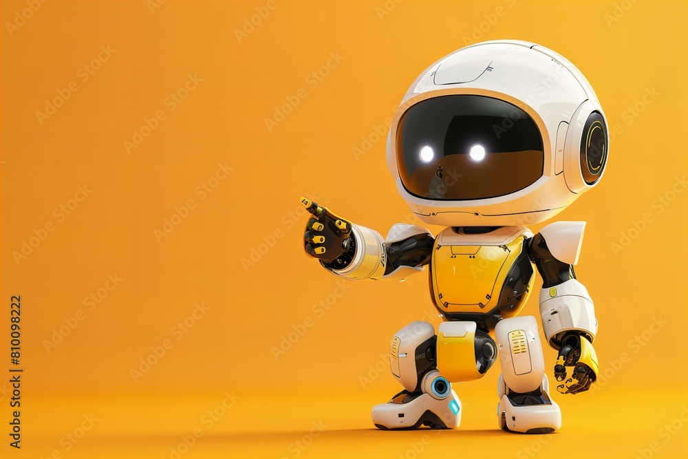 Cute digital robot pointing at copyspace background Cute digital robot pointing at copyspace background