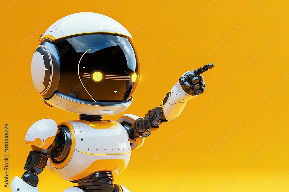 Cute digital robot pointing at copyspace background Cute digital robot pointing at copyspace background