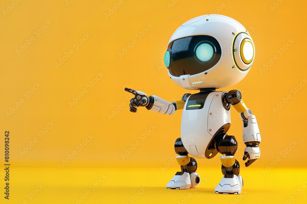 Cute digital robot pointing at copyspace background Cute digital robot pointing at copyspace background