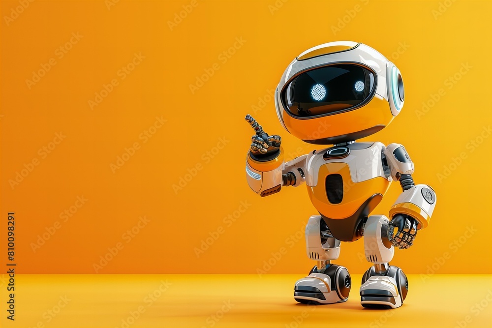 Cute digital robot pointing at copyspace background Cute digital robot pointing at copyspace background