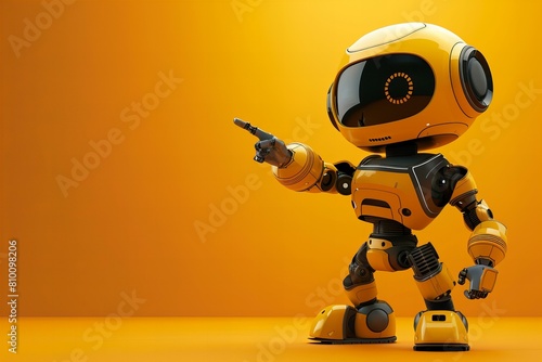 Cute digital robot pointing at copyspace background © Sandu