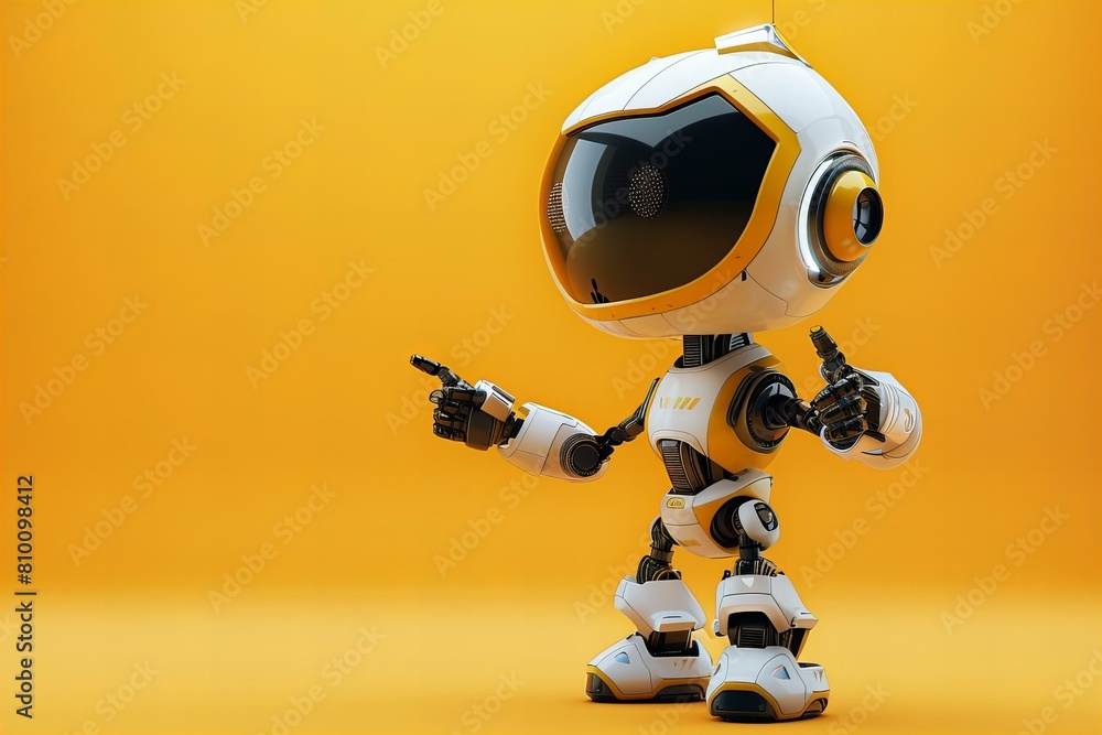 Cute digital robot pointing at copyspace background Cute digital robot pointing at copyspace background