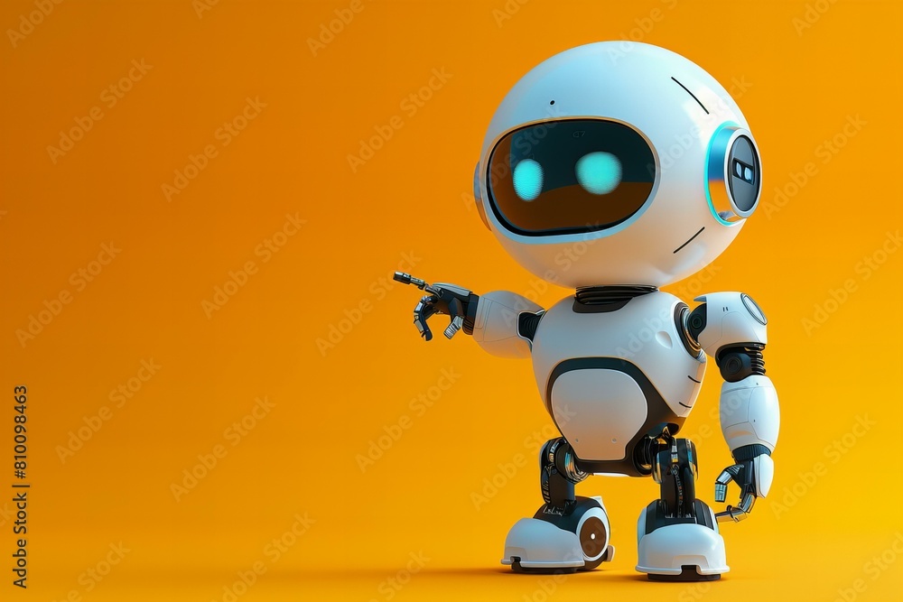 Cute digital robot pointing at copyspace background Cute digital robot pointing at copyspace background