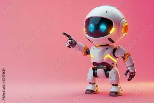 Cute digital robot pointing at copyspace background © Sandu