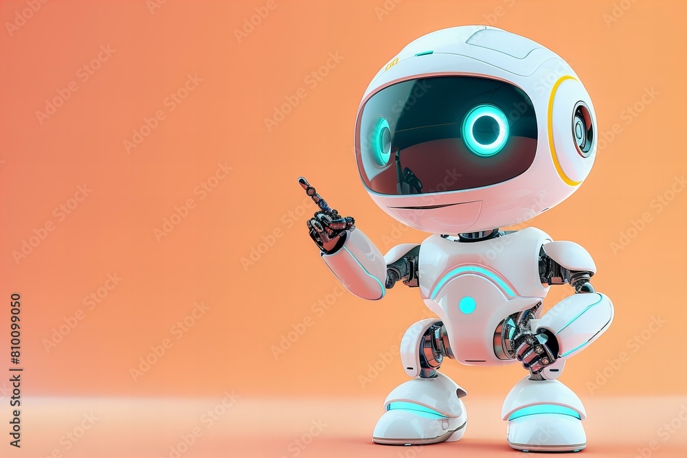 Cute digital robot pointing at copyspace background Cute digital robot pointing at copyspace background