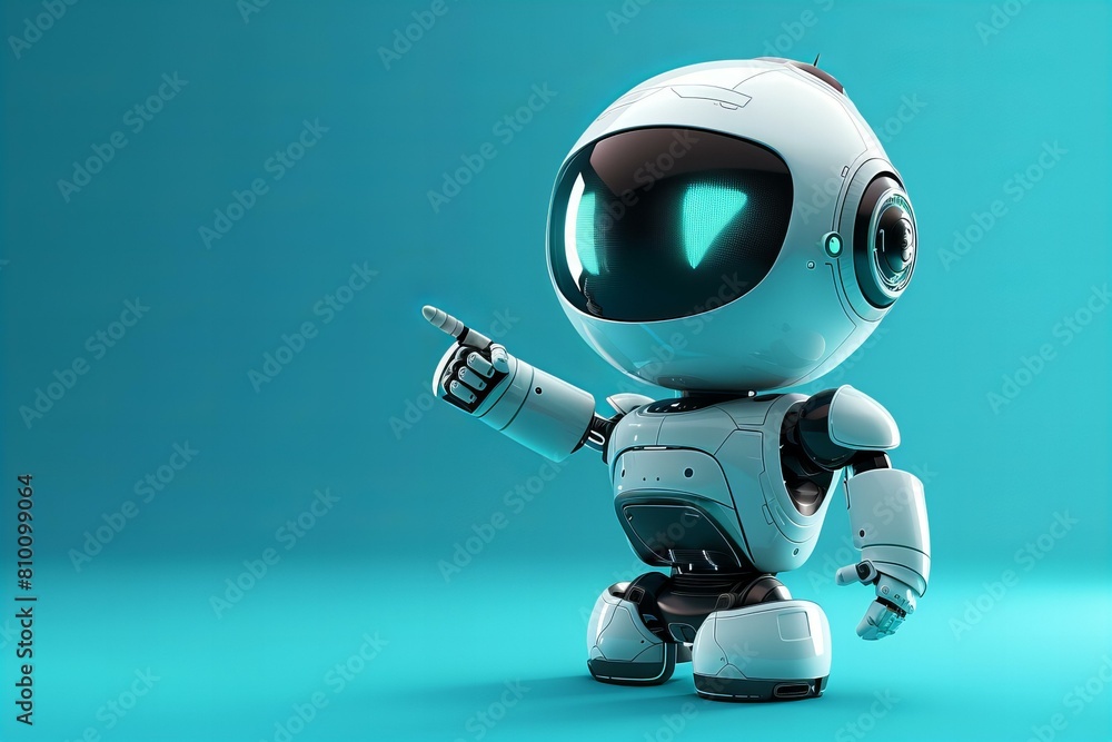 Cute digital robot pointing at copyspace background Cute digital robot pointing at copyspace background