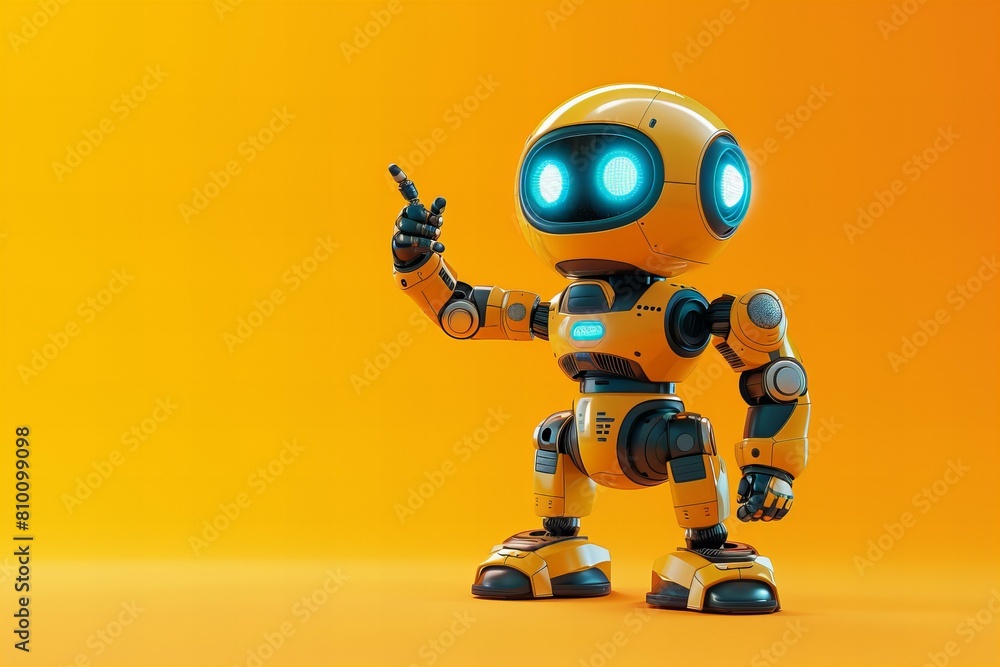 Cute digital robot pointing at copyspace background Cute digital robot pointing at copyspace background