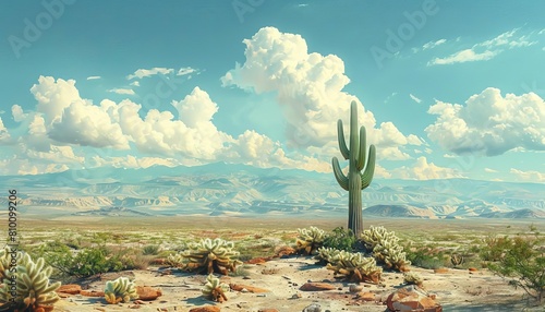 Embrace the solitude of a terraformed landscape, where a lone cactus stands as a testament to the resilience of life photo