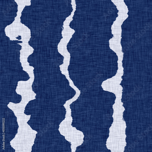 Wavy tie Dye stripe with linen effect seamless texture. Masculine blue white striped print background. 