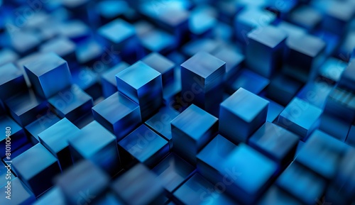 This image displays a pattern of 3D cubes in various shades of blue, creating a sense of depth