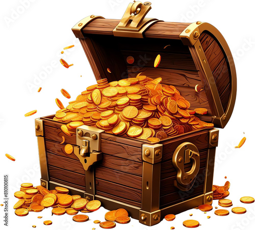 illustration clipart of treasure chest money DiCut PNG style, isolated white background