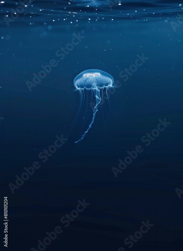 One jellyfish floating in the deep blue sea