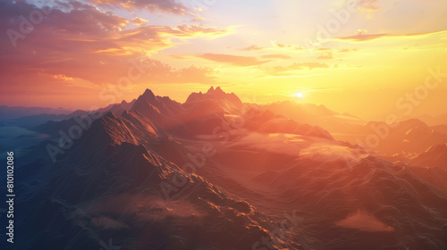 Sunset Majesty: Mountain Landscape. Generative AI