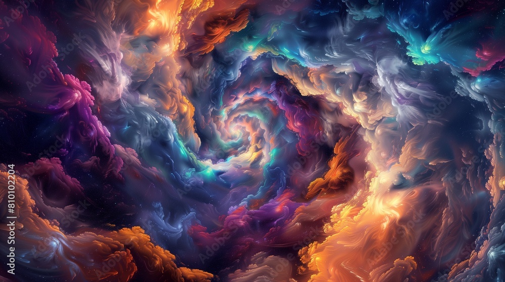 Spirals of vivid pigments swirling like a celestial ballet in the night sky. Spirals of vivid pigments swirling like a celestial ballet in the night sky.