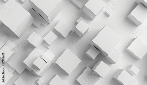 Image depicts a clean  minimalist arrangement of white 3D cubes on a uniform background  conveying order and simplicity