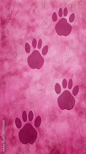 A digital image featuring dark paw prints over a pink grunge texture