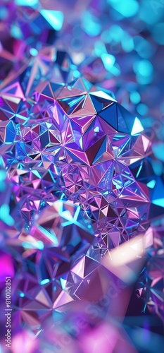 A 3D render of geometric crystals with vibrant blue and pink colors creating a visually striking image photo