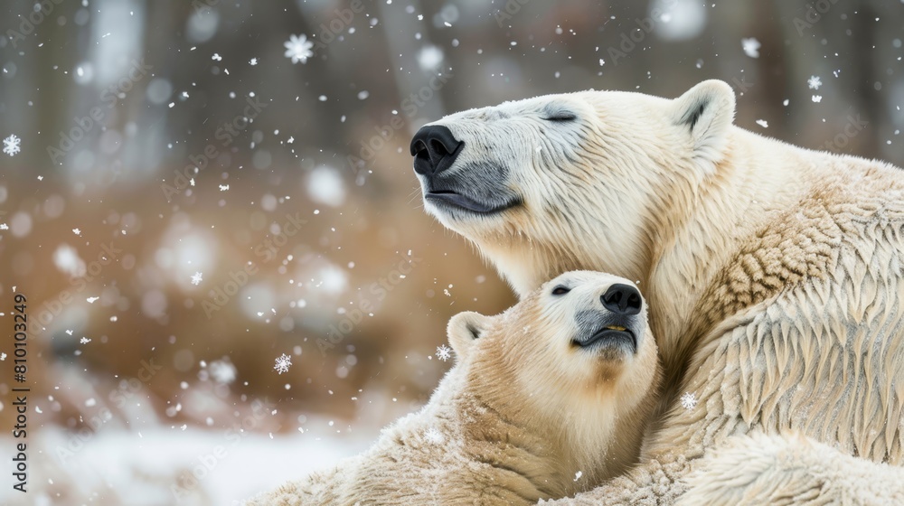 Polar bears in a snowy setting, ideal for wildlife and winter themes. Polar bears in a snowy setting, ideal for wildlife and winter themes.