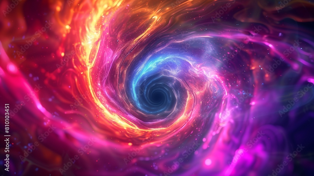 Obraz premium Swirling vortex of neon colors against a dark abyss.
