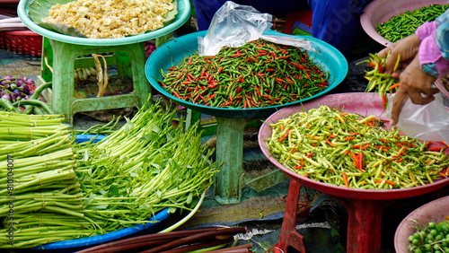 Canvastavla fresh vegetables on a market in battambang