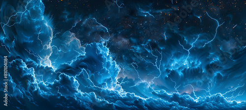 The rare sight of a stratospheric storm, with lightning illuminating thin, wispy clouds against a starry night sky photo