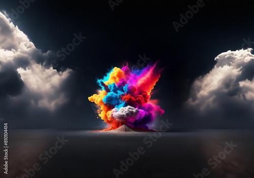 The explosion released a cascade of colorful smoke into the atmosphere.