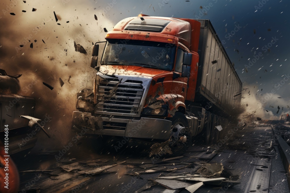 Road truck collision photo shot. City steel. Generate Ai Road truck collision photo shot. City steel. Generate Ai