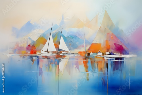 inspiring valley sailing near sailboat, abstract landscape painting, nature beauty, expressive art, generative ai © Niko