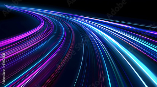 3d Render, Blue purple light line through dark background, hyper speed warp in space. © B-Ast-BRT