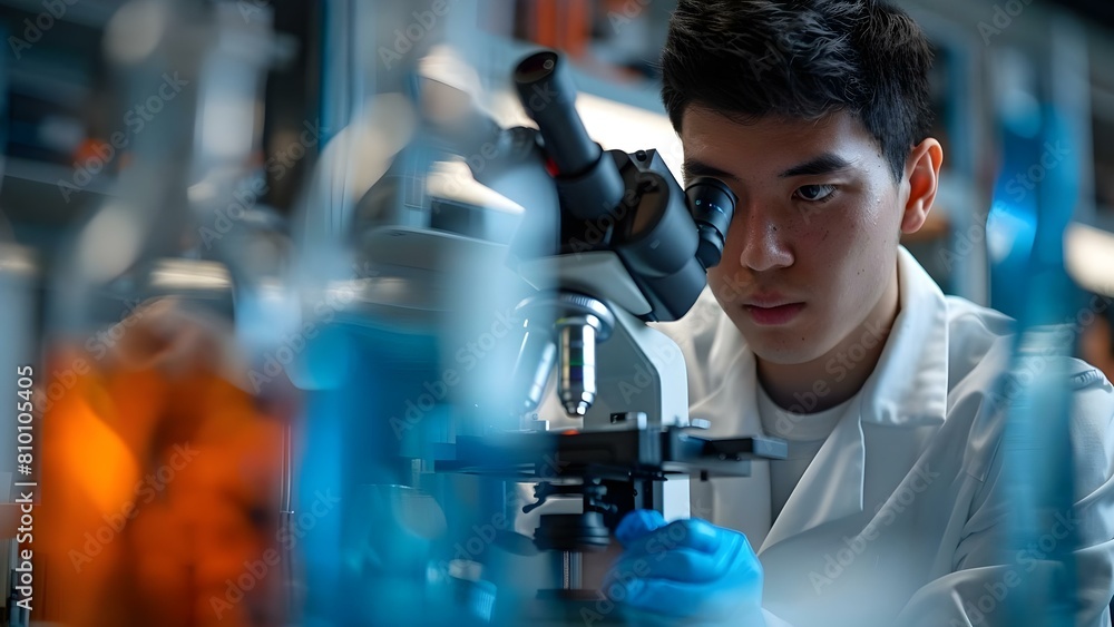 Lab technician analyzing samples with a microscope in a pharmaceutical research setting. Concept Pharmaceutical Research, Lab Technician, Microscope Analysis, Sample Examination, Research Setting Lab technician analyzing samples with a microscope in a pharmaceutical research setting. Concept Pharmaceutical Research, Lab Technician, Microscope Analysis, Sample Examination, Research Setting