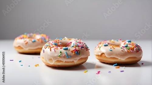 Sprinkle-topped doughnuts on a clear backdrop. PNG. lovely doughnut fly against a white backdrop