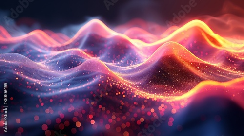 Abstract digital waves with particle glow