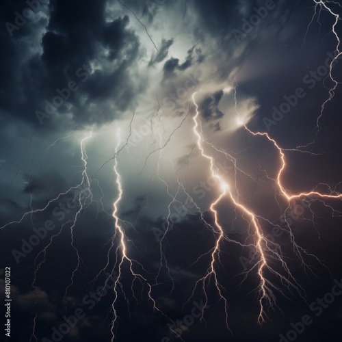 A thunderstorm with intense lightning illuminating the dark sky