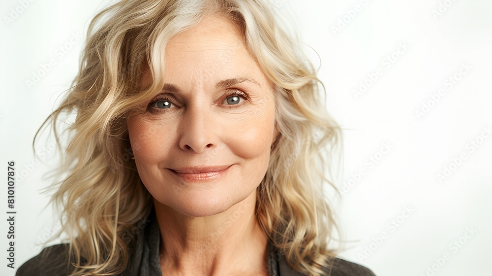 Smiling middle aged woman , advertising anti aging skin care for face and body, minimalistic background Smiling middle aged woman , advertising anti aging skin care for face and body, minimalistic background