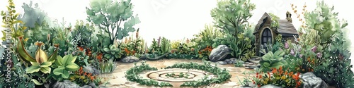 Enchanted Herb Garden in a Witch s Cottage Surrounded by Lush Foliage and Magical Botanical Circles