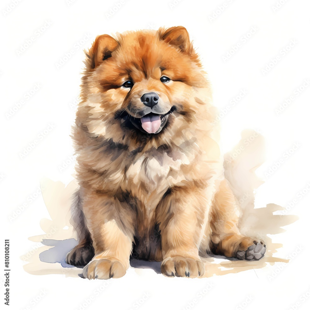 Chow chow. Puppy dog. Chow clipart. Watercolor illustration. Generative AI. Detailed illustration. Chow chow. Puppy dog. Chow clipart. Watercolor illustration. Generative AI. Detailed illustration.