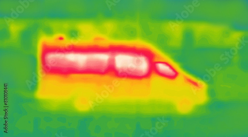 minibus, station wagon. Image from thermal imager device. photo