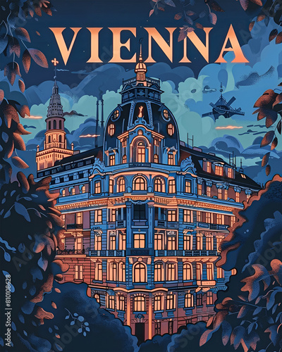 Vienna skyline retro vector travel poster