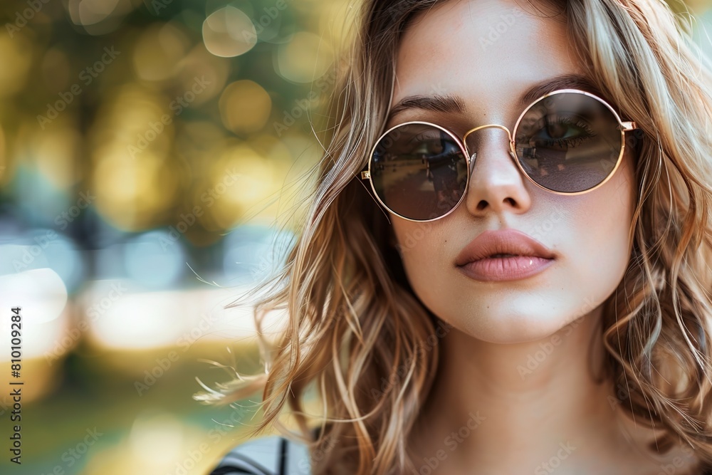 Beautiful young woman wearing stylish sunglasses out Beautiful young woman wearing stylish sunglasses out