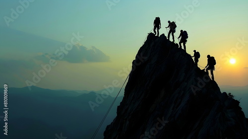 Mountain Climbers Sunset silhouette