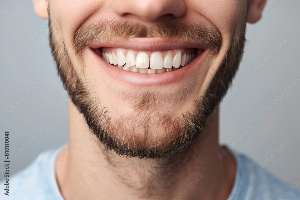 Happy man with perfect teeth smiling on grey background Happy man with perfect teeth smiling on grey background