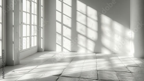 Empty room with shadows of window  Abstract white studio background for product presentation