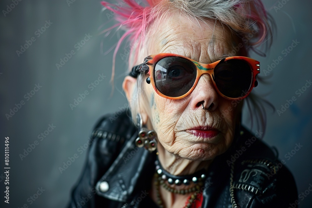 Mug shot of senior punk woman Mug shot of senior punk woman