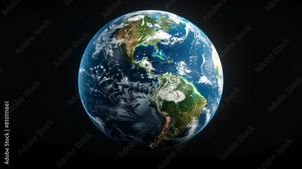 Earth with a close-up on thriving green regions versus areas suffering from climate change, aimed to motivate conservation efforts, on a black background.