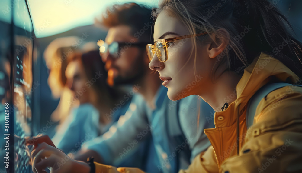 Obraz premium Group of white people looking at data analysis. Generative AI.