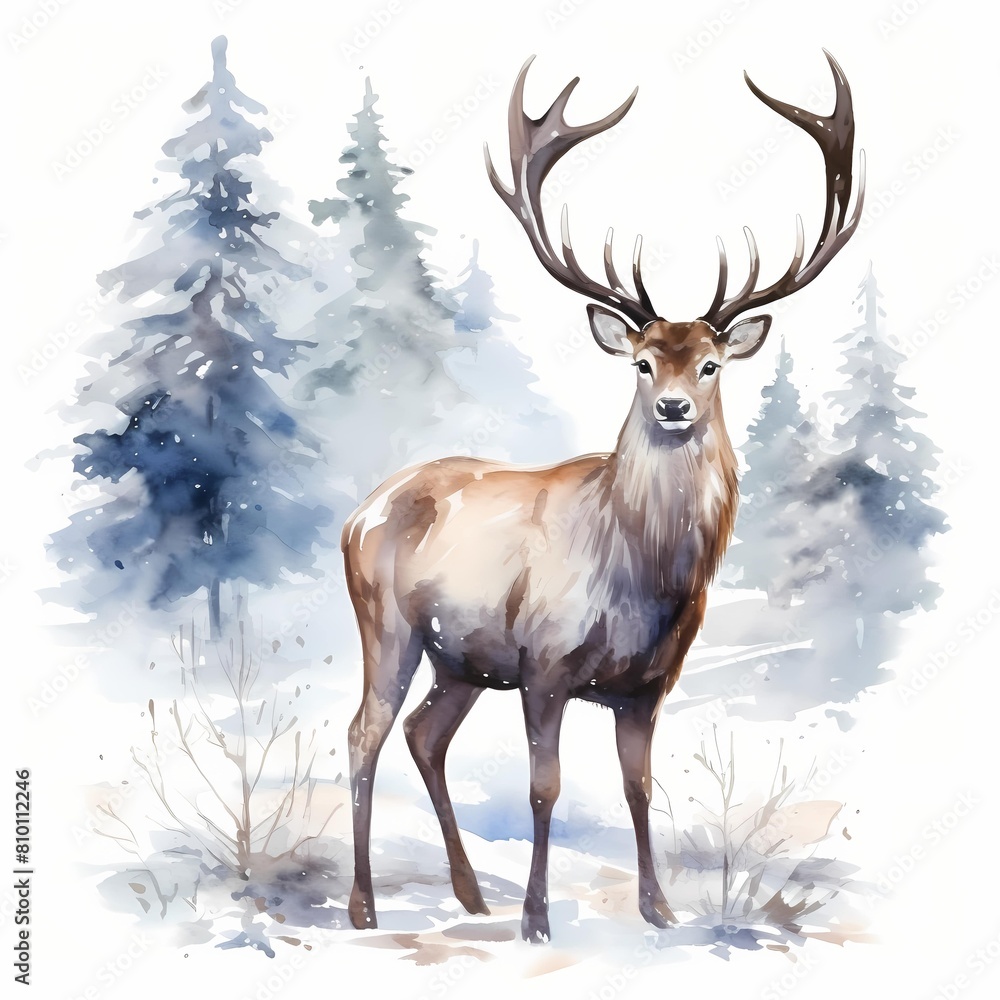 Christmas royal reindeer. Christmas deer clipart. Watercolor illustration. Generative AI. Detailed illustration. Christmas royal reindeer. Christmas deer clipart. Watercolor illustration. Generative AI. Detailed illustration.