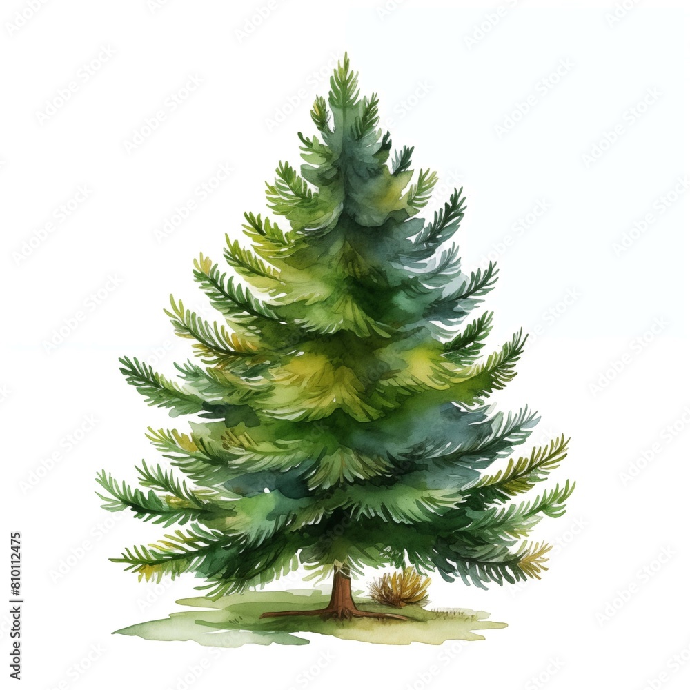 Fototapeta premium Christmas tree. Christmas tree clipart. Watercolor illustration. Generative AI. Detailed illustration.