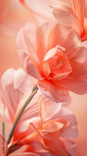 A close-up of elegant pink amaryllis blooms with detailed petals and stamens, radiating beauty and fragility on a smooth backdrop
