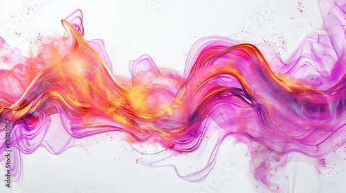 Vibrant abstract neon waves pulsating with energy against a clean white canvas